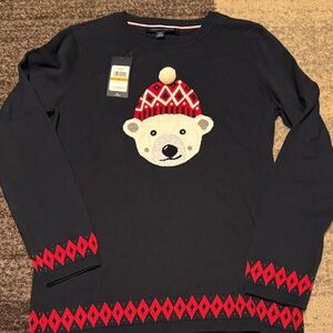 Tommy Hilfiger Navy Sweater with Polar Bear and Red Accents